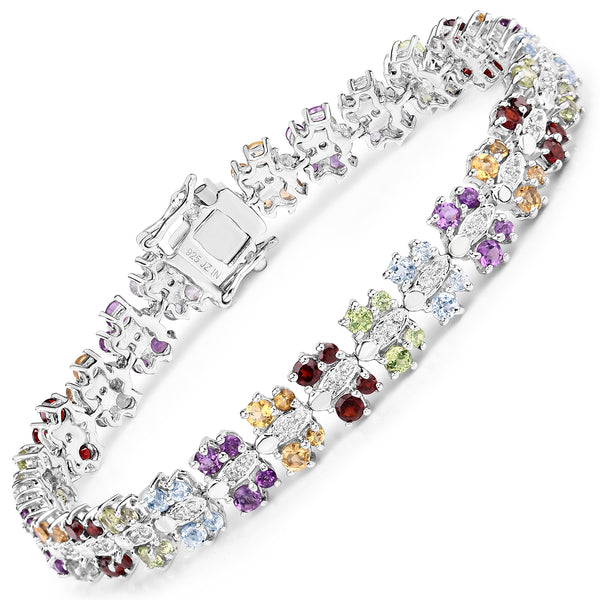 7.45 Carat Genuine Multi Stones .925 Sterling Silver Bracelet