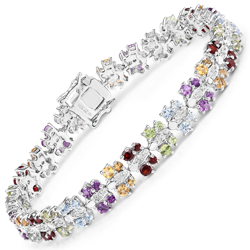 7.45 Carat Genuine Multi Stones .925 Sterling Silver Bracelet