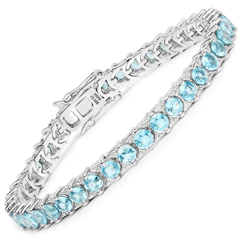 13.94 Carat Genuine Blue Zircon and White Topaz .925 Sterling Silver Bracelet