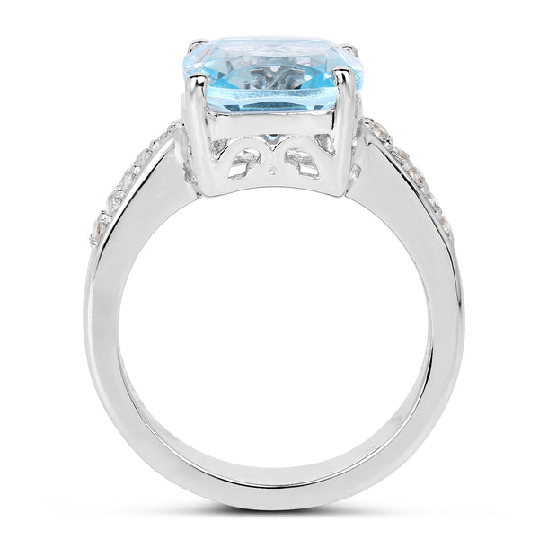 4.62 Carat Genuine Blue Topaz and White Topaz .925 Sterling Silver Ring