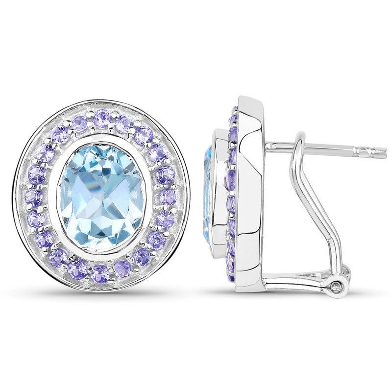 6.30 Carat Genuine Blue Topaz and Tanzanite .925 Sterling Silver Earrings