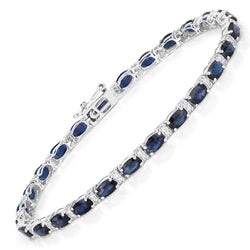 8.07 Carat Genuine Blue Sapphire and White Diamond 14K White Gold Bracelet