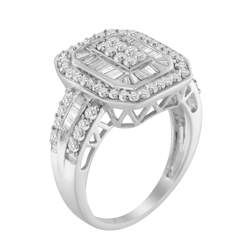 .925 Sterling Silver Round & Baguette Diamond Ring (1 Cttw, I-J Color, I2-I3 Clarity) - Size 6