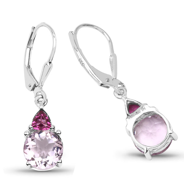 5.10 Carat Genuine Pink Amethyst and Rhodolite .925 Sterling Silver Earrings