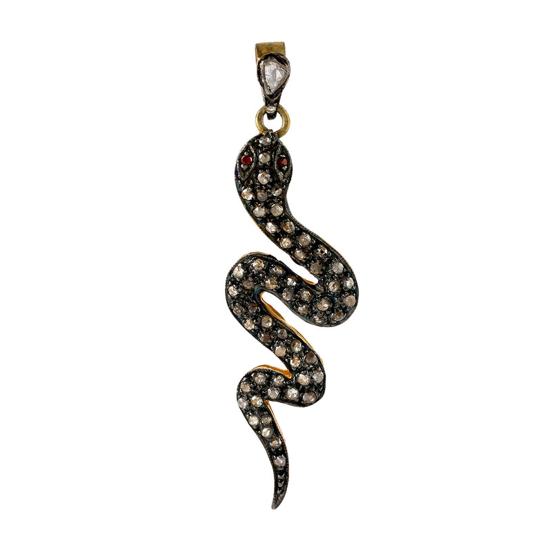 Pave Diamond Garnet 925 Sterling Silver Snake Pendant