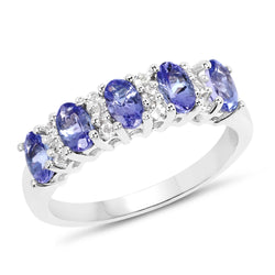 1.51 Carat Genuine Tanzanite and White Topaz .925 Sterling Silver Ring