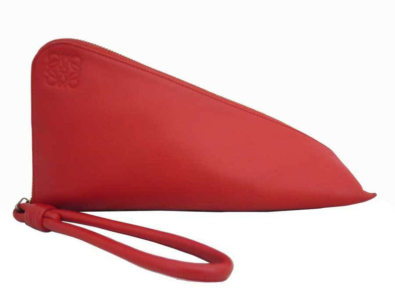 Loewe LOEWE Pouch Anagram Red Leather Clutch Bag Second Ladies