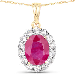 2.56 Carat Genuine Burma Ruby and White Diamond 18K Yellow Gold Pendant