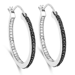 0.45 Carat Genuine Black Diamond and White Diamond .925 Sterling Silver Earrings