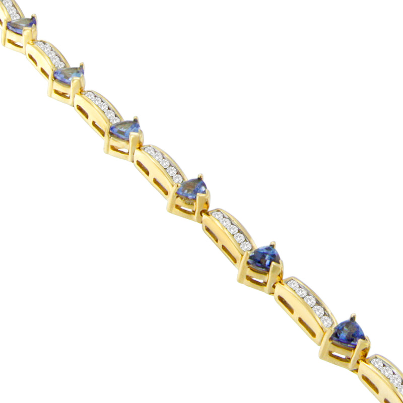 14K Yellow Gold Round Cut Diamond and Tanzanite Tennis Bracelet (5.00 cttw H-I Color I1-I2 Clarity)