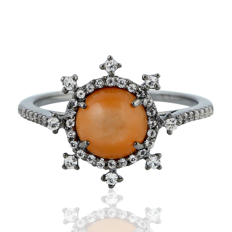 2.46 Natural Moonstone Cocktail Ring 925 Sterling Silver Topaz Jewelry