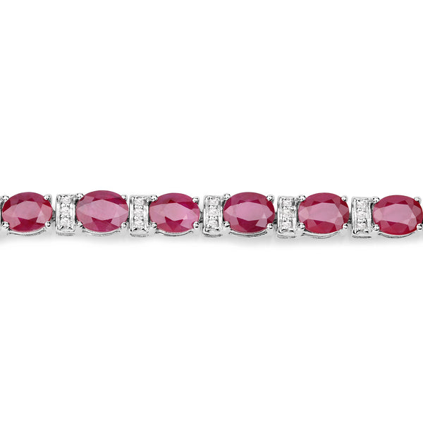 11.55 Carat Genuine Ruby and White Diamond 14K White Gold Bracelet