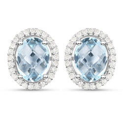 2.87 Carat Genuine Blue Topaz and White Diamond .925 Sterling Silver Earrings
