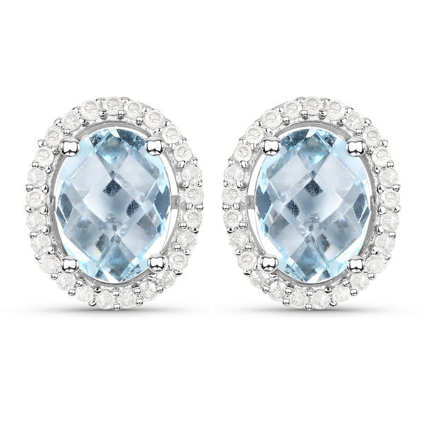 2.87 Carat Genuine Blue Topaz and White Diamond .925 Sterling Silver Earrings