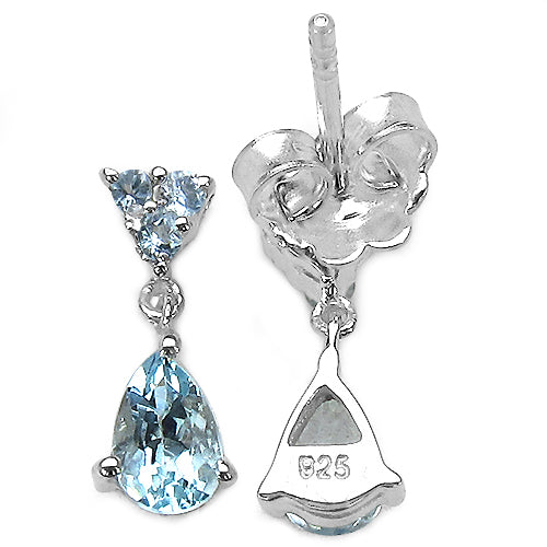 0.91 Carat Genuine Aquamarine & White Topaz .925 Sterling Silver Earrings