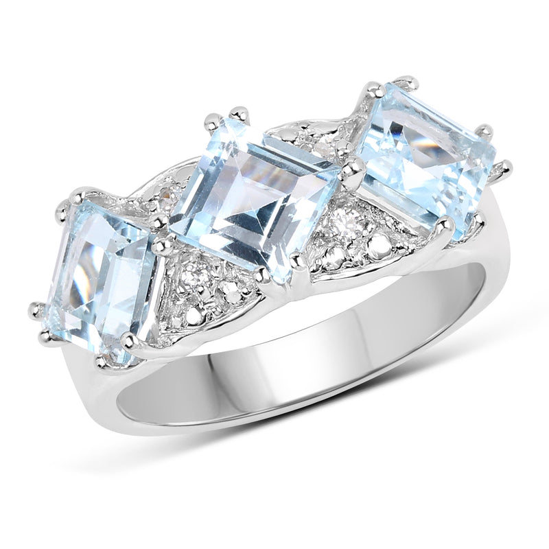 3.84 Carat Genuine Blue Topaz and White Topaz .925 Sterling Silver Ring