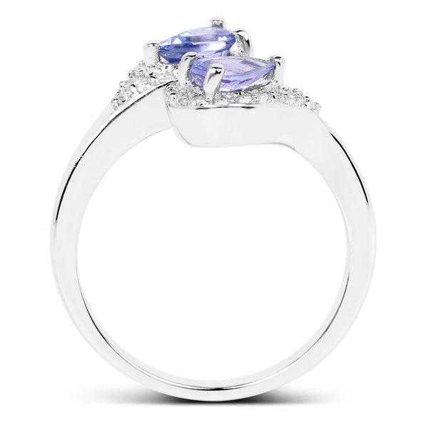 1.06 Carat Genuine Tanzanite and White Topaz .925 Sterling Silver Ring