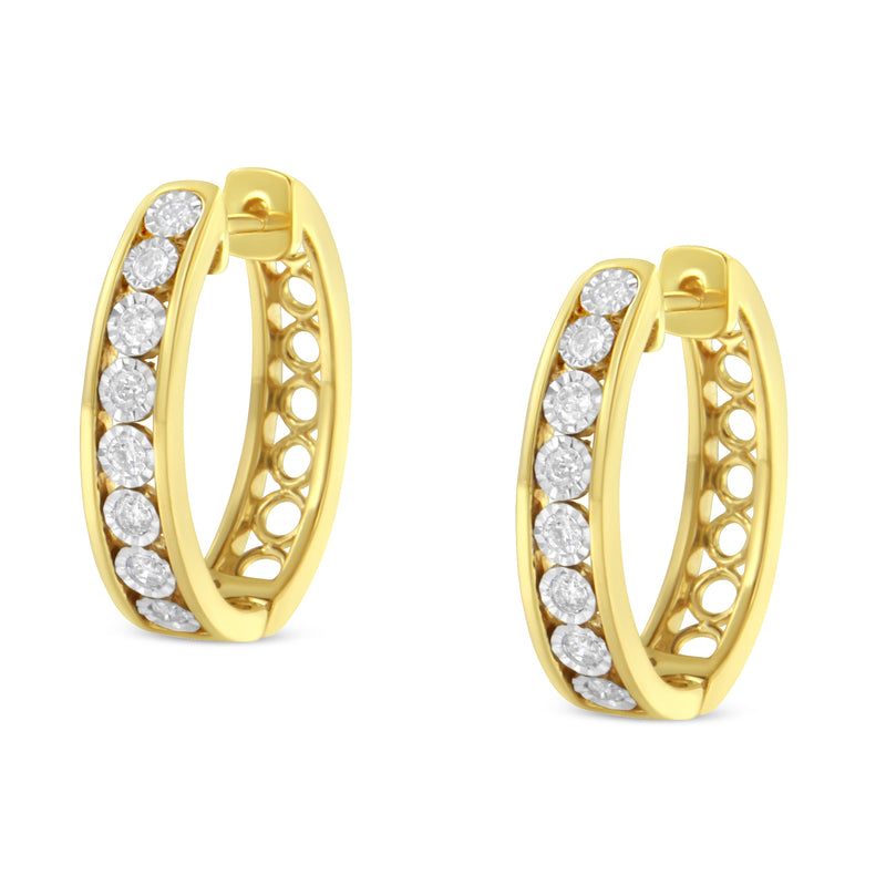 10KT Yellow and White Gold Diamond Hoop Earring (1/2 cttw, J-K Color, I2-I3 Clarity)