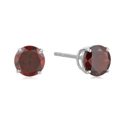 925 Sterling Silver Women  Stud Earring Red Garnet Round