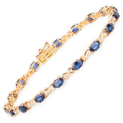 5.31 Carat Genuine Blue Sapphire and White Diamond 14K Yellow Gold Bracelet