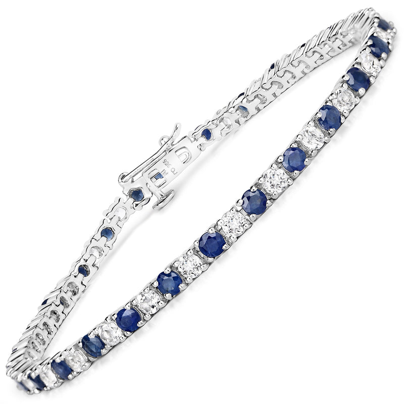 6.33 Carat Genuine Blue Sapphire and White Topaz .925 Sterling Silver Bracelet