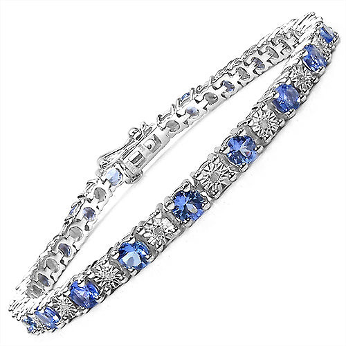 5.25 Carat Genuine Tanzanite and 0.15 ct.t.w Genuine Diamond Accents Sterling Silver Bracelet