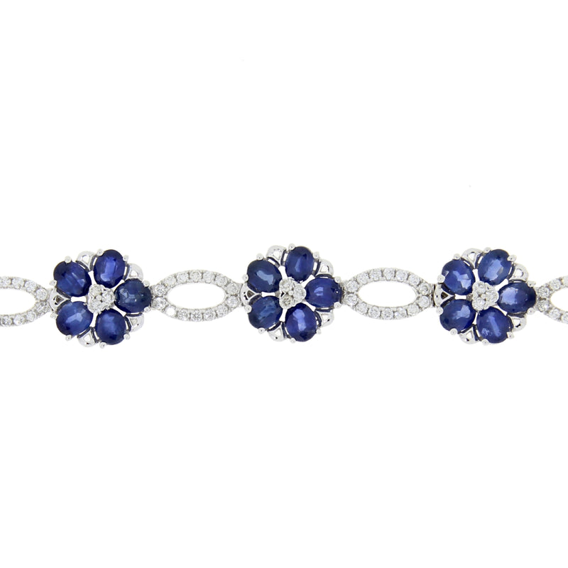 Sapphire Diamond Tennis Bracelet 14KT White Gold