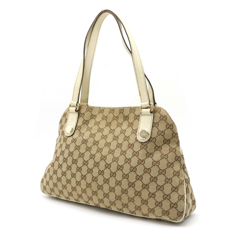 Gucci GG canvas tote bag shoulder leather khaki beige ivory white 163288