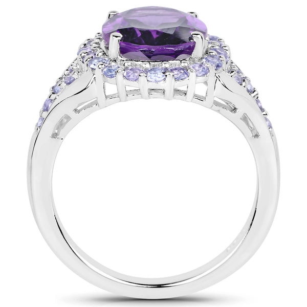5.90 Carat Genuine Amethyst and Tanzanite .925 Sterling Silver Ring