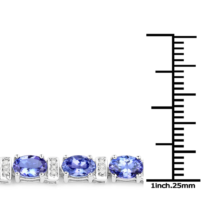 9.43 Carat Genuine Tanzanite and White Diamond 14K White Gold Bracelet