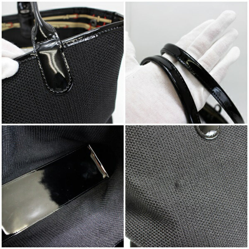 Longchamp Rozo Reversible Tote Bag Shoulder Nylon x Leather Belt Pattern Black LONGCHAMP Ladies