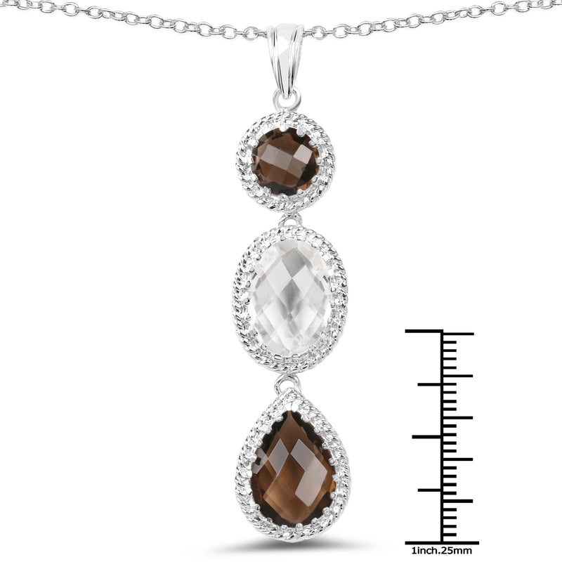 12.14 Carat Genuine Crystal Quartz & Smoky Quartz .925 Sterling Silver Pendant