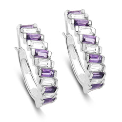 2.96 Carat Genuine Amethyst & White Topaz .925 Sterling Silver Earrings