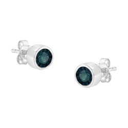 .925 Sterling Silver 1/5 Cttw Round Brilliant-Cut Blue Diamond Miracle-Set Stud Earrings (Fancy Color-Enhanced, I2-I3 Clarity)