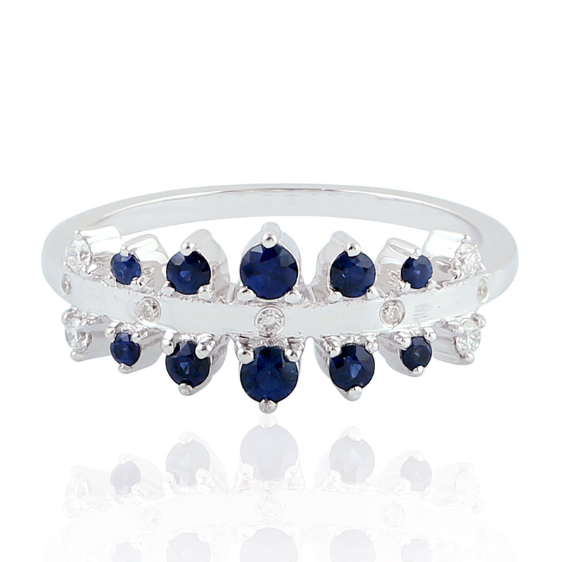 Studded Sapphire & Diamond Band Ring 18k White Gold Women Fine Jewelry