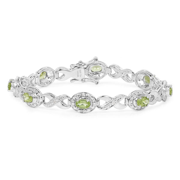 3.74 Carat Genuine Peridot and White Diamond .925 Sterling Silver Bracelet