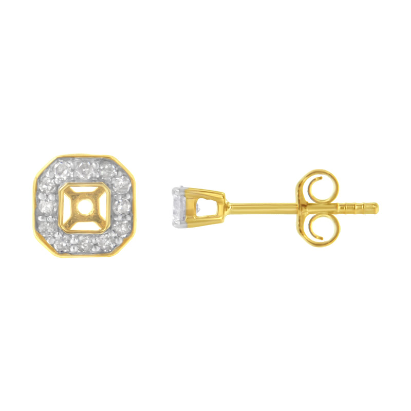 2 Micron 10KT Yellow Gold Plated Sterling Silver Diamond Square Stud Earrings (1/2 cttw, J-K Color, I2-3 Clarity)