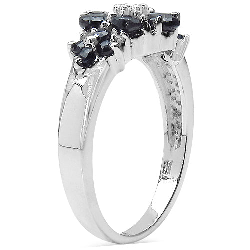 1.54 Carat Genuine Black Sapphire & White Topaz .925 Sterling Silver Ring