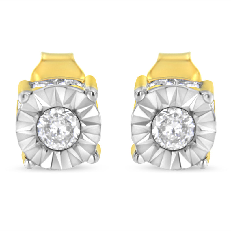 10K Yellow Gold Plated Sterling Silver 1/2 Cttw Miracle Set Diamond Stud Earring (J-K Color, I2-I3 Clarity)