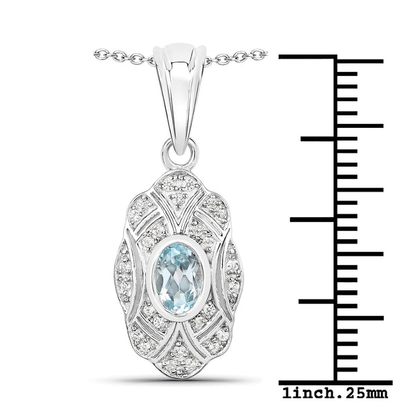 0.63 Carat Genuine Blue Topaz and White Topaz .925 Sterling Silver Pendant