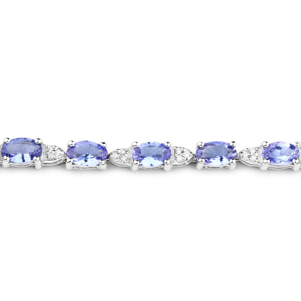 14K White Gold 5.70 Carat Genuine Tanzanite and White Diamond Bracelet