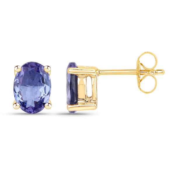 1.50 Carat Genuine Tanzanite 14K Yellow Gold Earrings