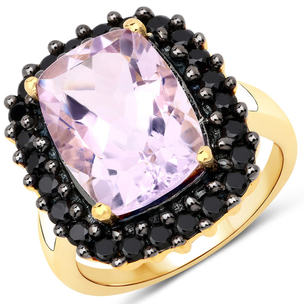 7.46 Carat Genuine Pink Amethyst and Black Spinel .925 Sterling Silver Ring