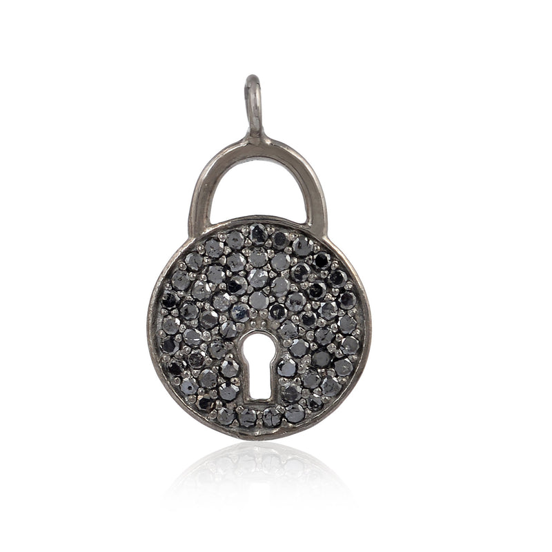 0.52ct Diamond .925 Sterling Silver Lock Design Charm Pendant Handmade Jewelry