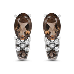 0.98 Carat Genuine Smoky Quartz and White Topaz .925 Sterling Silver Earrings