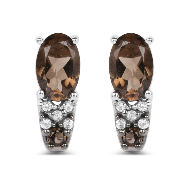 0.98 Carat Genuine Smoky Quartz and White Topaz .925 Sterling Silver Earrings