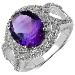 3.51 Carat Genuine Amethyst & White Topaz .925 Sterling Silver Ring