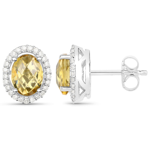 2.93 Carat Genuine Citrine and White Diamond .925 Sterling Silver Earrings