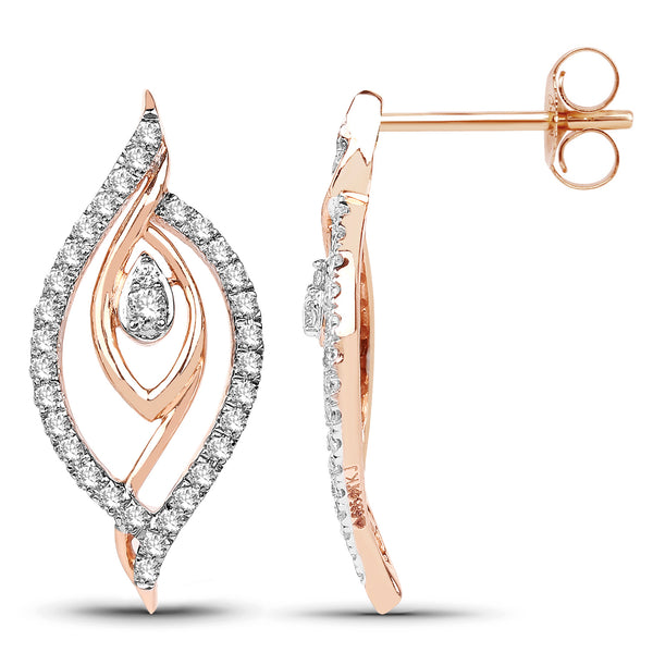 0.41 Carat Genuine White Diamond 14K Rose Gold Earrings (G-H Color, SI1-SI2 Clarity)