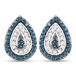 0.43 Carat Genuine Blue Diamond and White Diamond .925 Sterling Silver Earrings